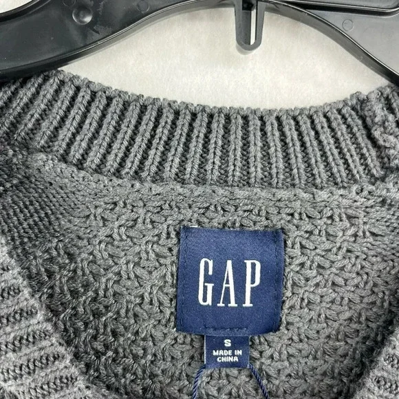 Gap Sweater Women's Sz Small Gray Crew Neck Knit Ribbed Trim Textured Pullover - Picture 8 of 13